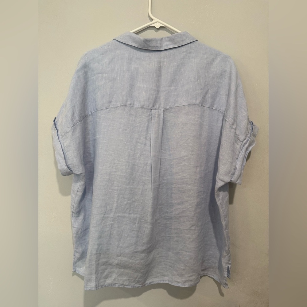 RACHEL Rachel Roy Sky Blue Linen Shirt - Picture 3 of 7